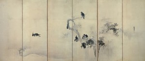 狩野探幽_叭々鳥・小禽図屏風(右隻)